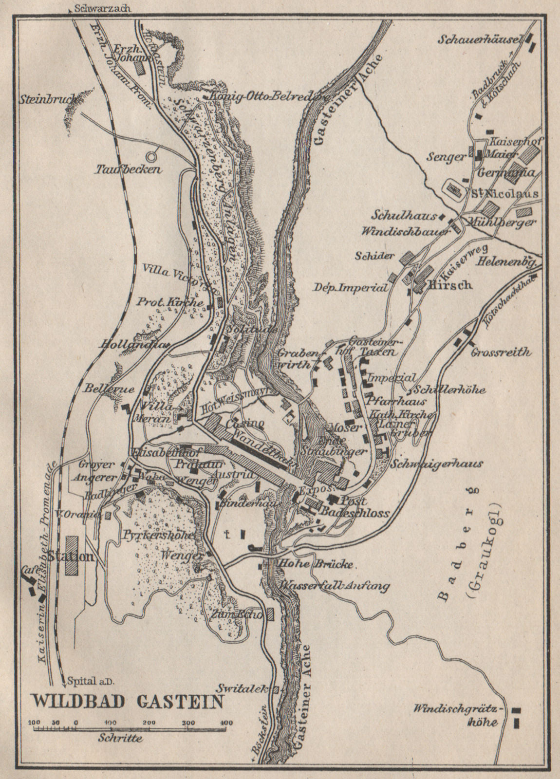 WILDBAD/BAD GASTEIN town plan stadtplan. Austria Österreich. SMALL 1905 map
